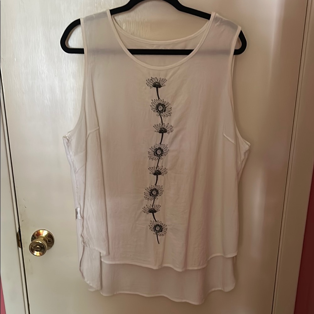 White Asymmetrical Embellished Tank Top